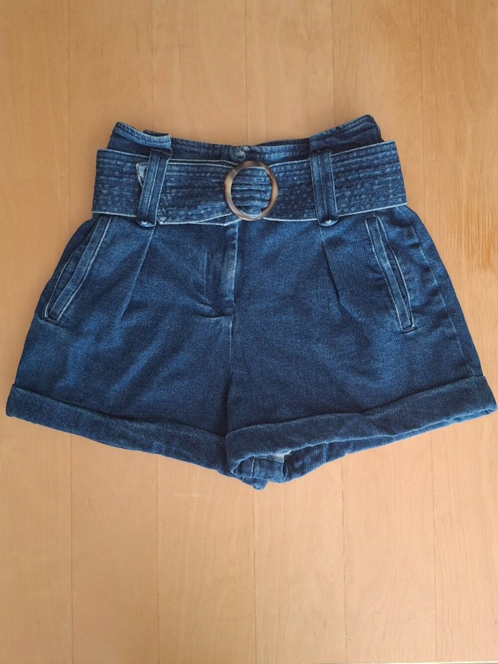Sézane Rome Shorts Deep Blue Denim Paperbag Belted High Waist Size FR 34 / US 2 - Picture 3 of 13